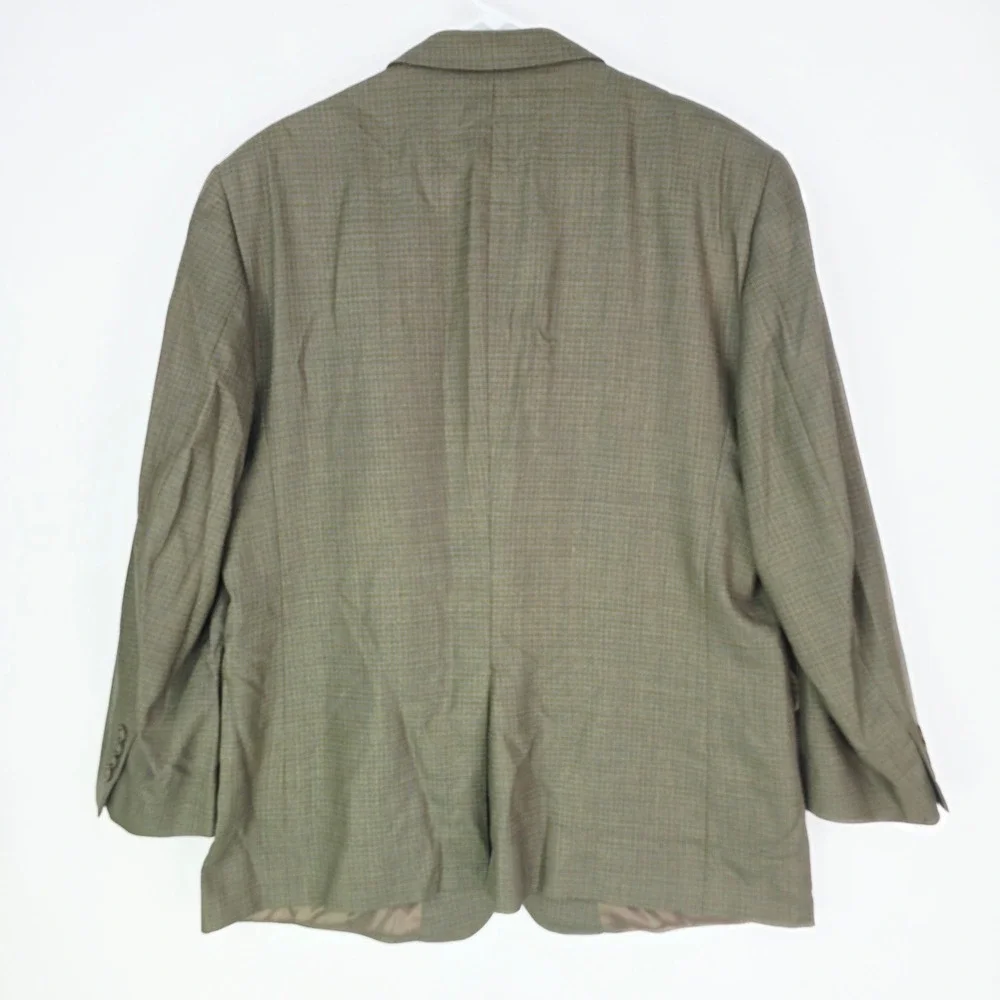 Jos. A. Bank Mens 48R Sport Coat Blazer Olive Green/Blue Micro Check 100% Wool